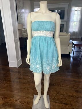 Speechless Aqua Strapless Eyelet Lace Waist Sundress